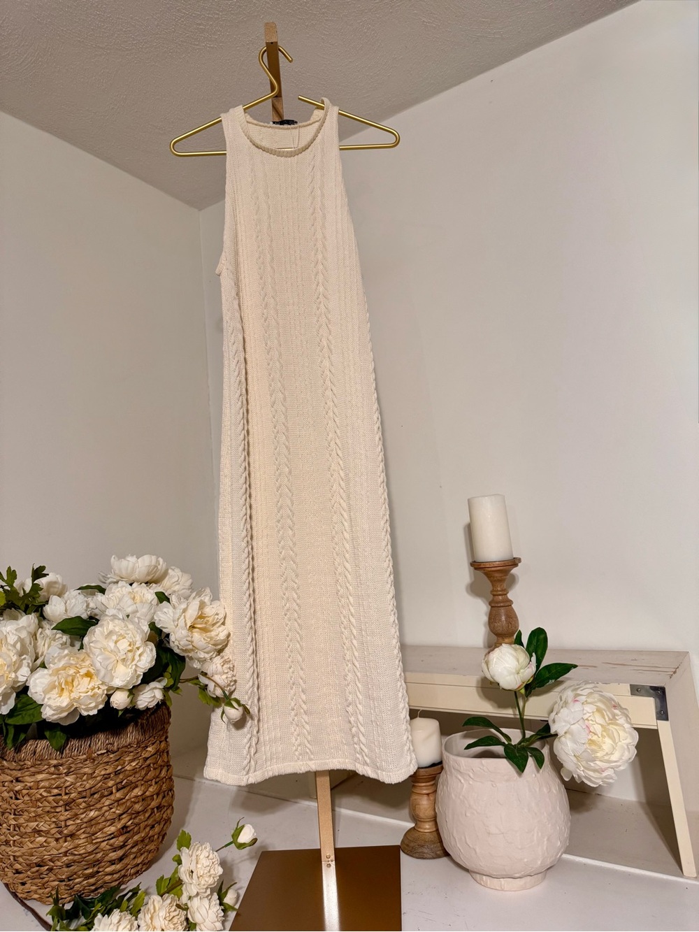 Zara Cream Cable-Knit Maxi Dress